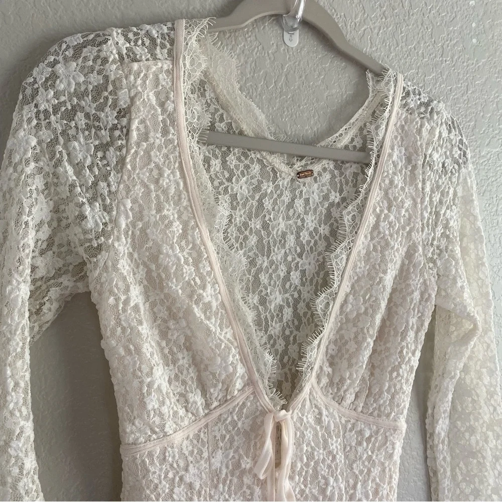NEW Free People Petra Mini Dress Lace Long Sleeve Mini Dress Ivory